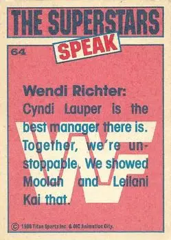 1986 Scanlens WWF Pro Wrestler #64 - Wendi Richter - Back 1986 Scanlens WWF Pro Wrestler #64 - Wendi Richter - Back