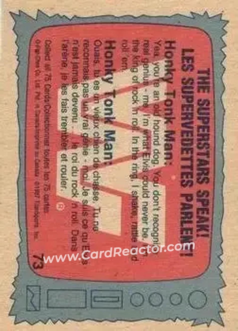 1987 O-Pee-Chee WWF #73 - Honky Tonk Man