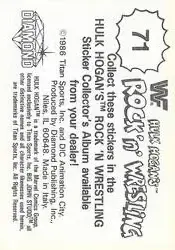 1986 Hulk Hogan's Rock 'n' Wrestling Stickers #71 - Card #71 - Back