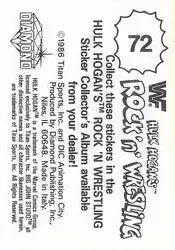 1986 Hulk Hogan's Rock 'n' Wrestling Stickers #72 - Card #72 - Back