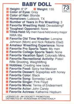 1988 Wonderama NWA #73 - Baby Doll - Back