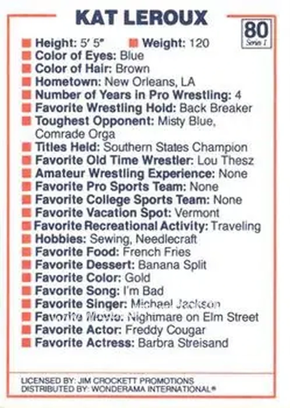 1988 Wonderama NWA #80 - Kat Leroux
