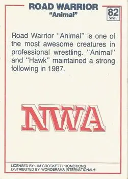 1988 Wonderama NWA #82 - Road Warrior Animal - Back
