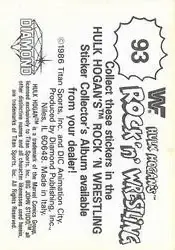 1986 Hulk Hogan's Rock 'n' Wrestling Stickers #93 - Card #93 - Back