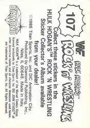 1986 Hulk Hogan's Rock 'n' Wrestling Stickers #107 - Card #107 - Back