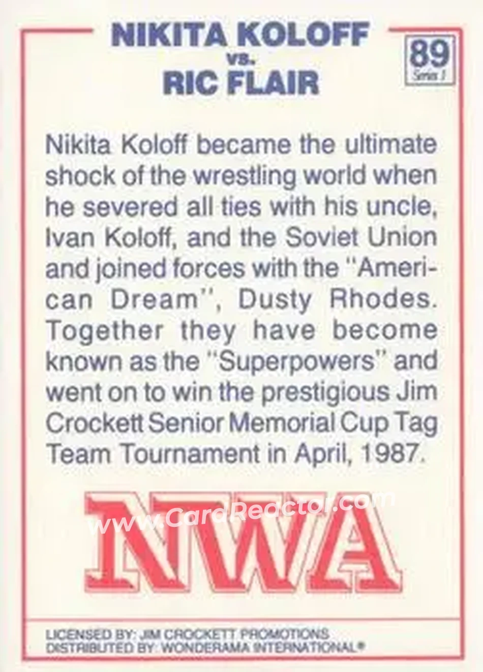 1988 Wonderama NWA #89 - Card #89
