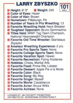 1988 Wonderama NWA #101 - Larry Zbyszko - Back