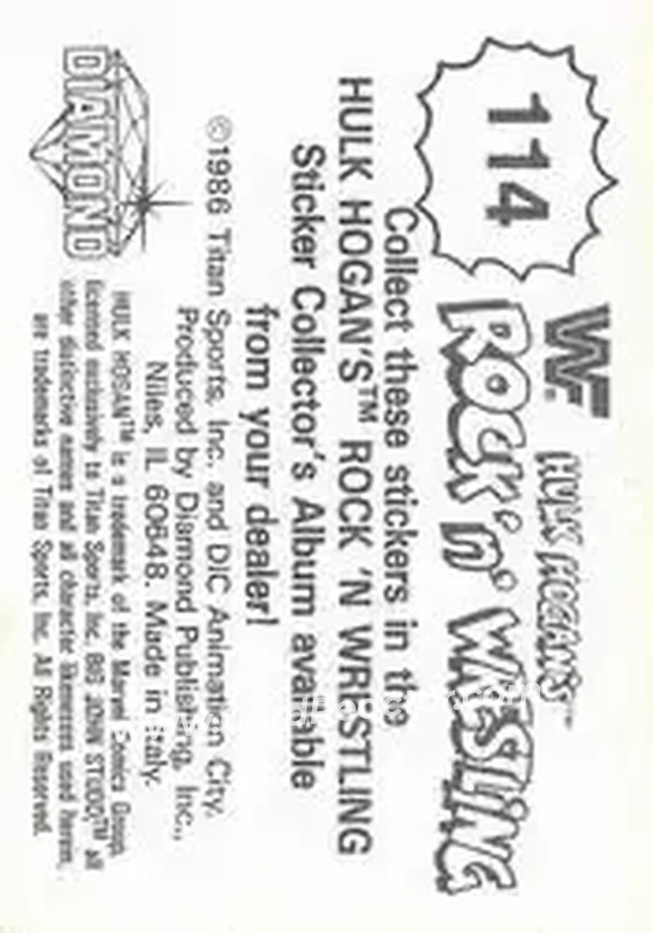 1986 Hulk Hogan's Rock 'n' Wrestling Stickers #114 - Card #114