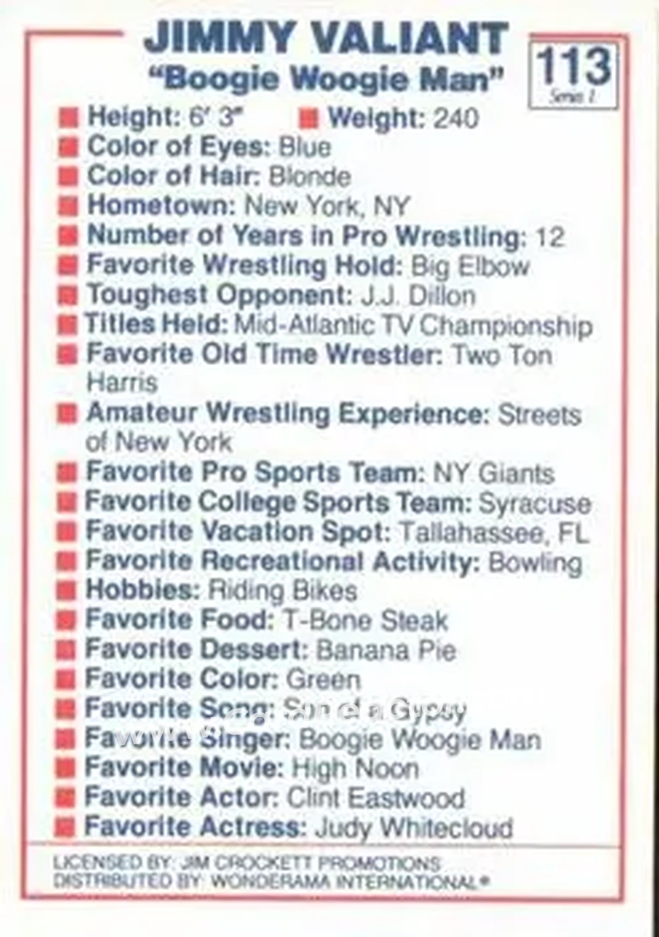 1988 Wonderama NWA #113 - Jimmy Valiant