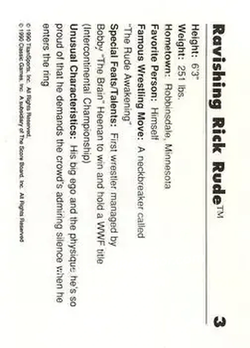 1990 Classic WWF #3 - Ravishing Rick Rude