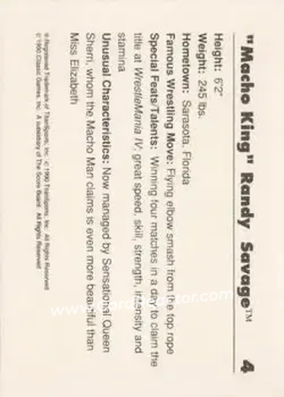 1990 Classic WWF #4 - "Macho King" Randy Savage