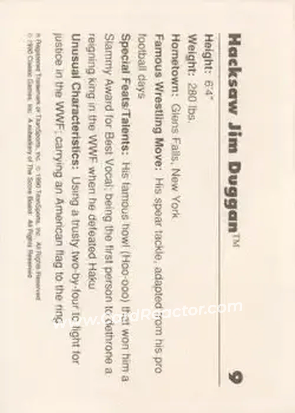 1990 Classic WWF #9 - Hacksaw Jim Duggan