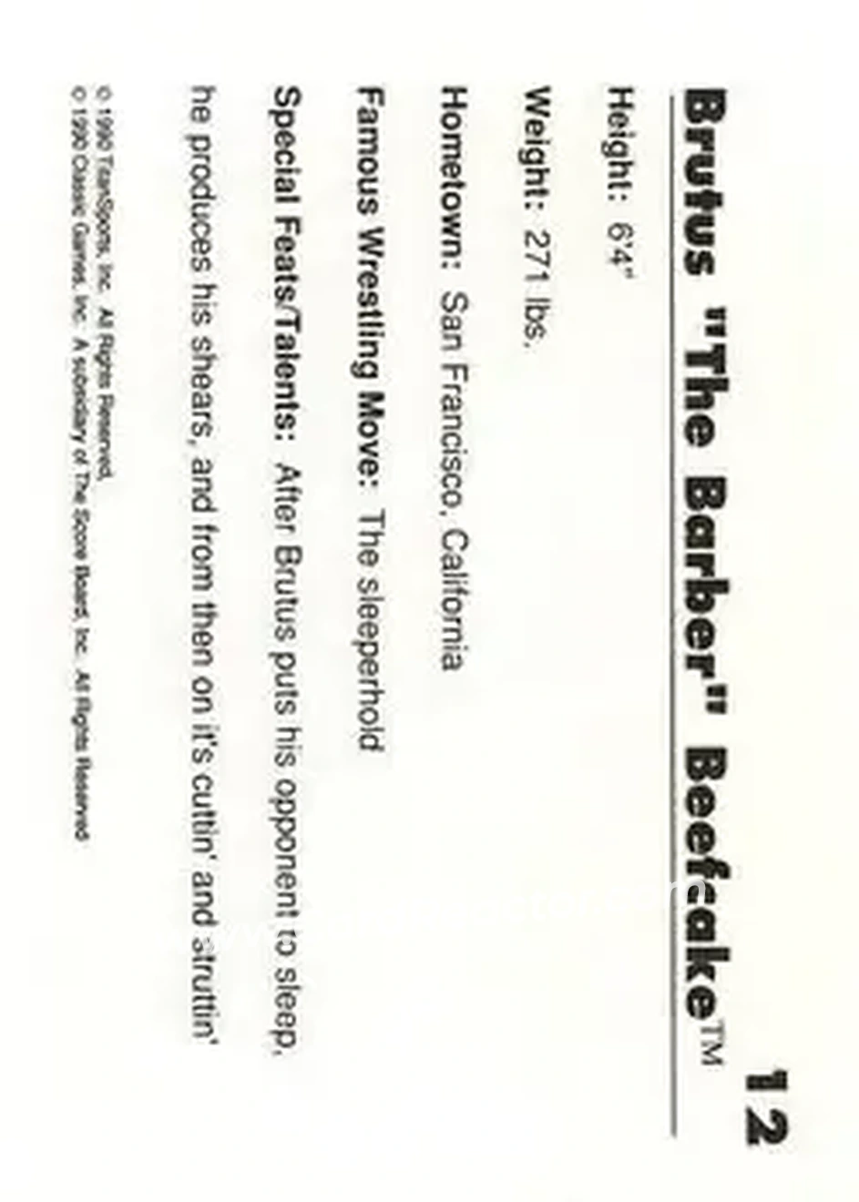 1990 Classic WWF #12 - Brutus "The Barber" Beefcake