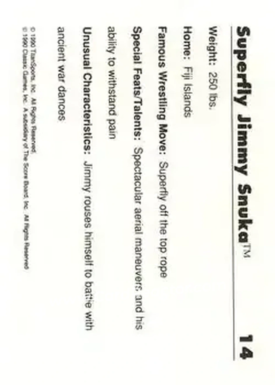 1990 Classic WWF #14 - Superfly Jimmy Snuka