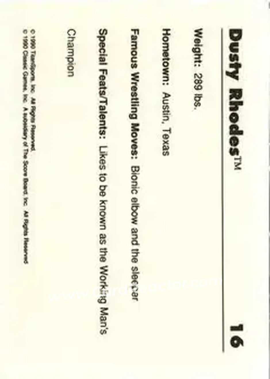 1990 Classic WWF #16 - Dusty Rhodes