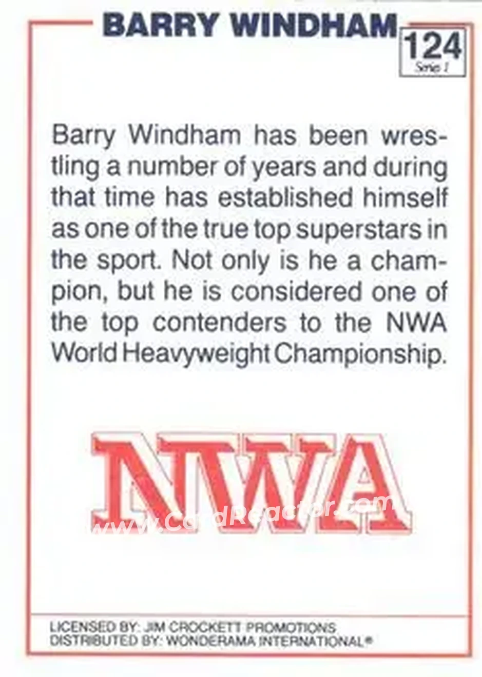1988 Wonderama NWA #124 - The Widow Maker