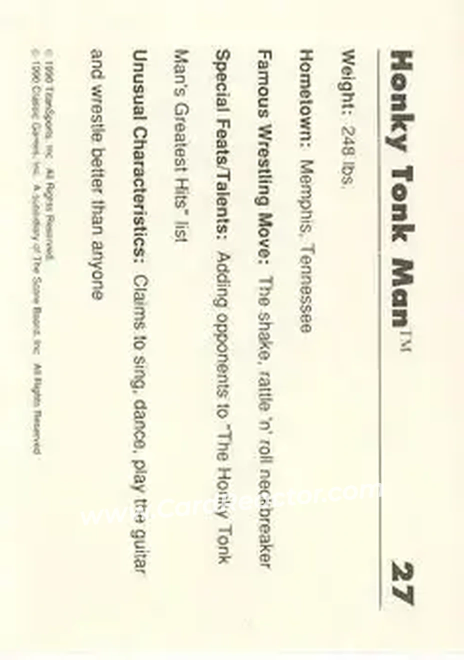 1990 Classic WWF #27 - Honky Tonk Man 1990 Classic WWF #27 - Honky Tonk Man