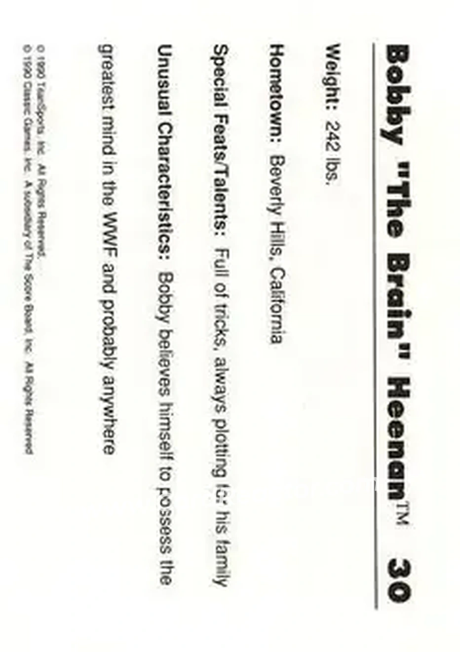 1990 Classic WWF #30 - Bobby "The Brain" Heenan