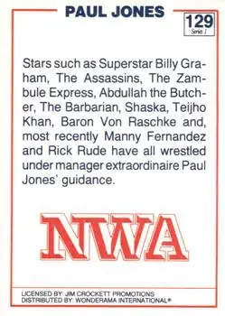 1988 Wonderama NWA #129 - Paul Jones - Back