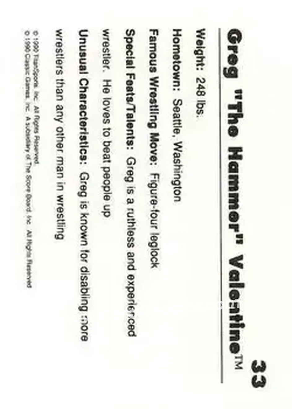 1990 Classic WWF #33 - Greg "The Hammer" Valentine