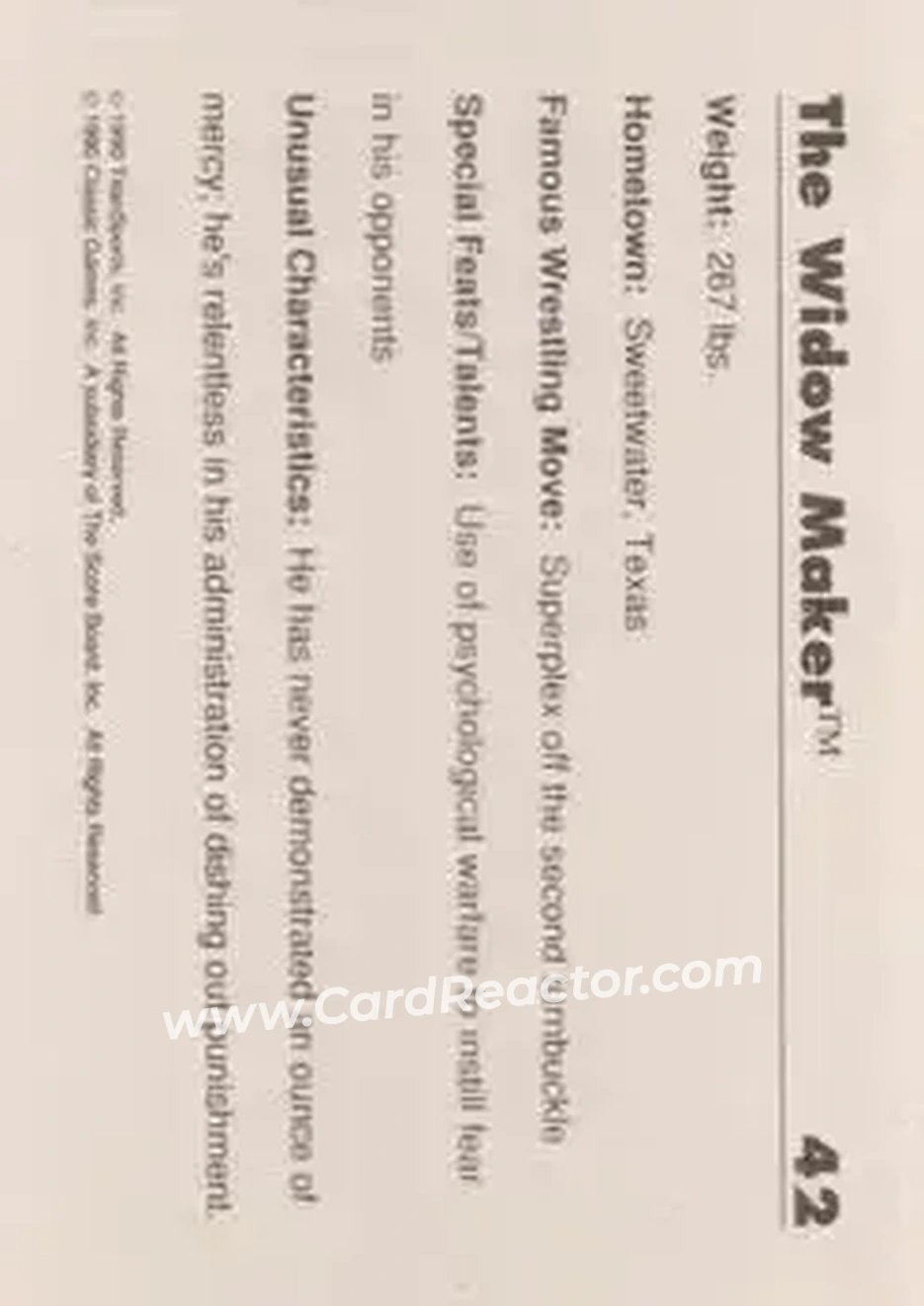 1990 Classic WWF #42 - The Widow Maker 1990 Classic WWF #42 - The Widow Maker