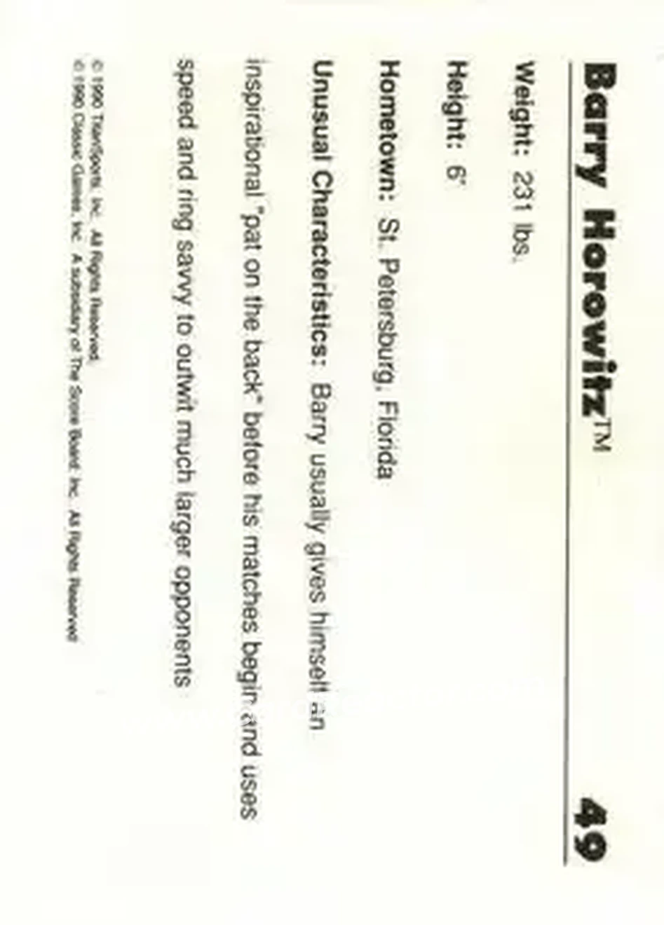 1990 Classic WWF #49 - Barry Horowitz 1990 Classic WWF #49 - Barry Horowitz