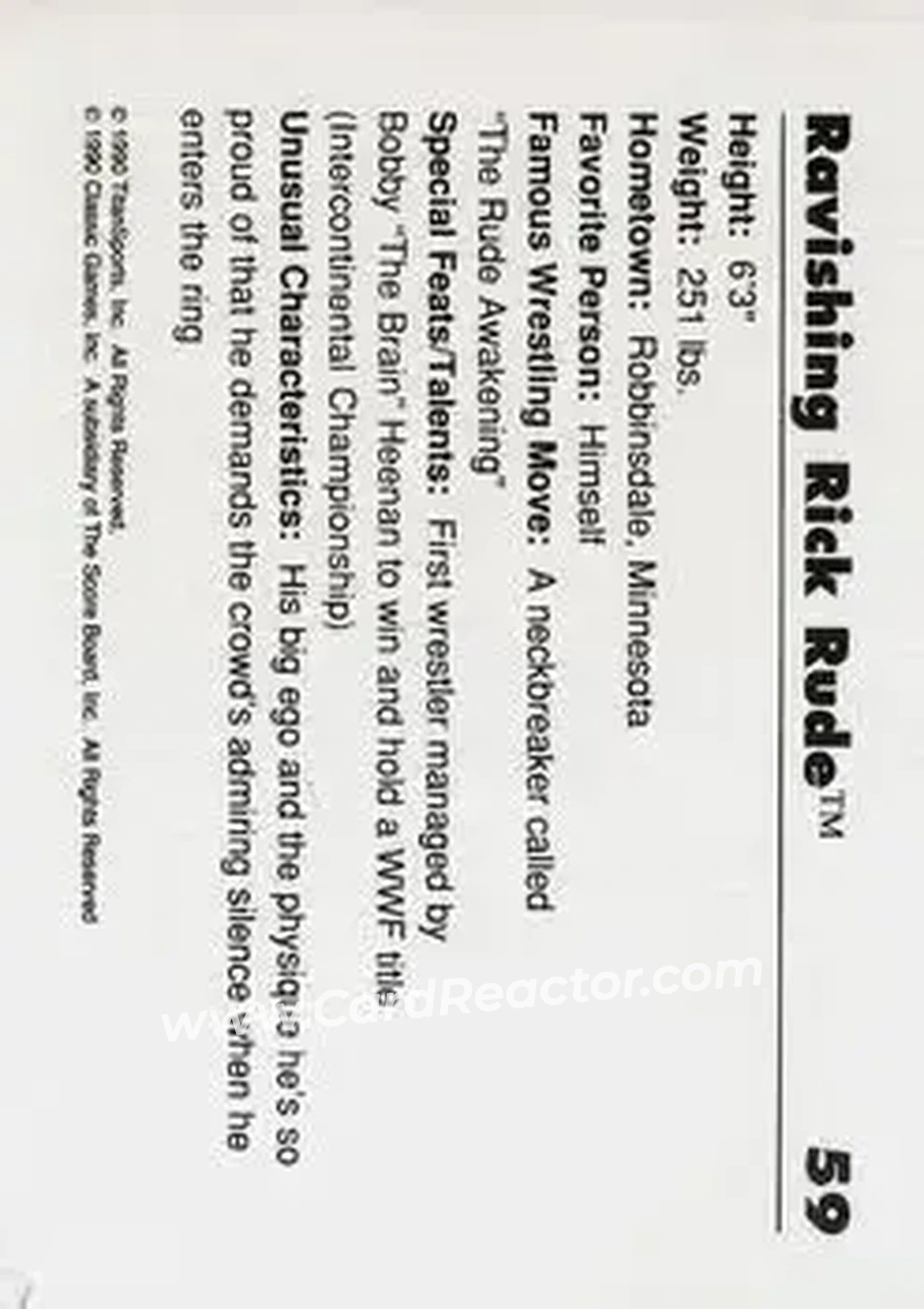 1990 Classic WWF #59 - Ravishing Rick Rude