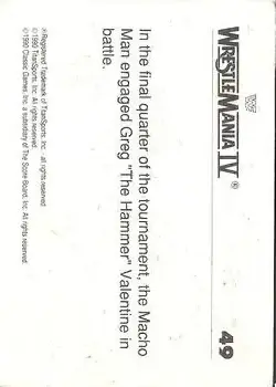 1990 Classic WWF The History of Wrestlemania #49 - Card #49 - Back 1990 Classic WWF The History of Wrestlemania #49 - Card #49 - Back