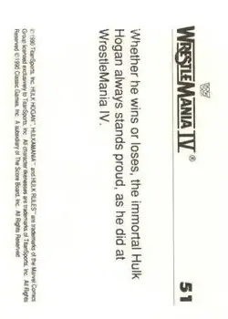 1990 Classic WWF The History of Wrestlemania #51 - Hulk Hogan - Back