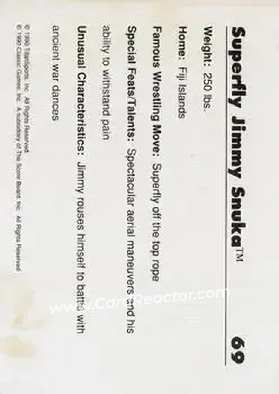 1990 Classic WWF #69 - Superfly Jimmy Snuka 1990 Classic WWF #69 - Superfly Jimmy Snuka