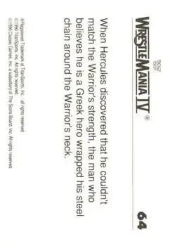1990 Classic WWF The History of Wrestlemania #64 - Card #64 - Back