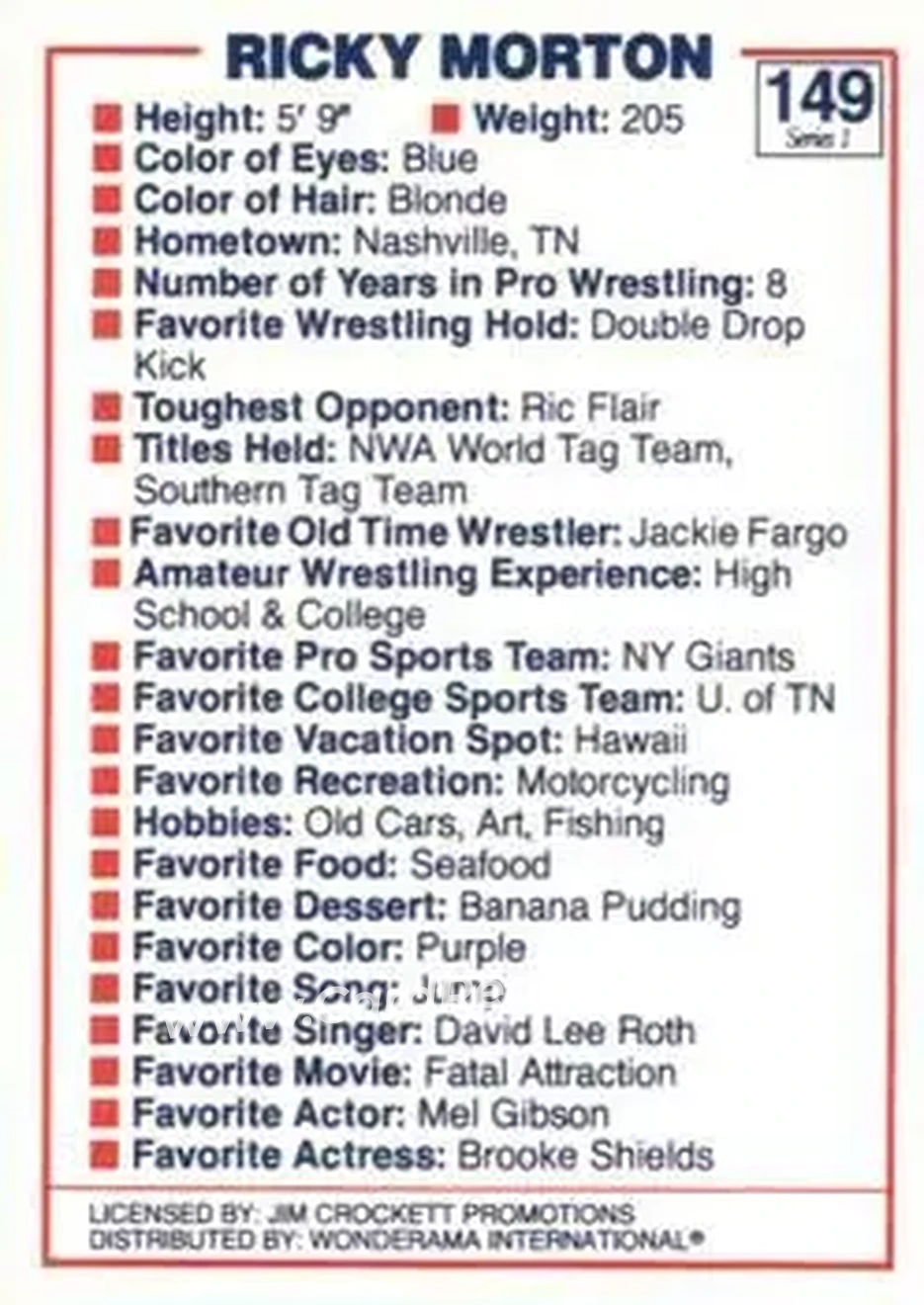1988 Wonderama NWA #149 - Ricky Morton