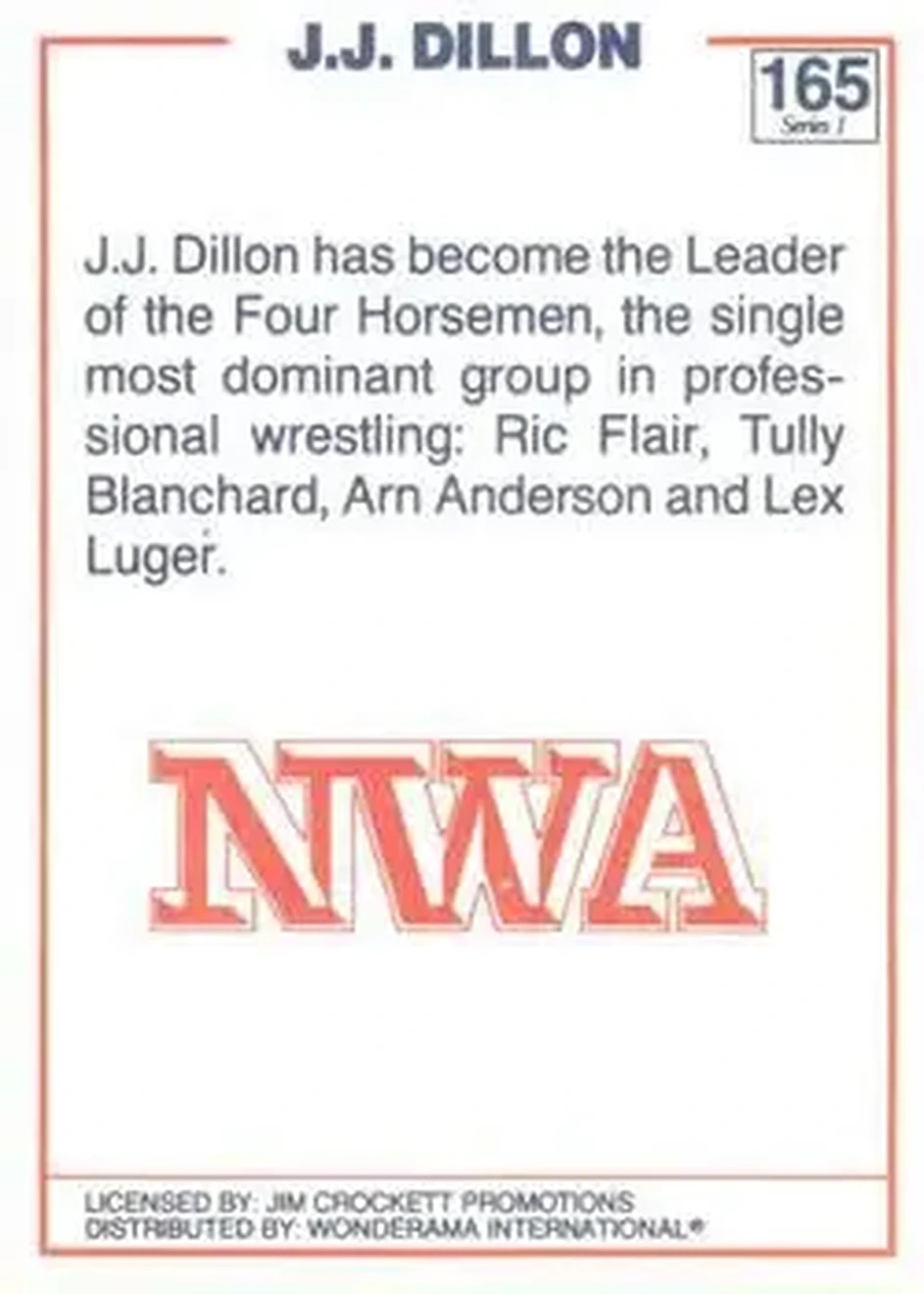 1988 Wonderama NWA #165 - J.J. Dillon