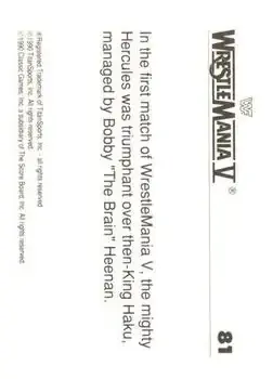 1990 Classic WWF The History of Wrestlemania #81 - Hercules - Back