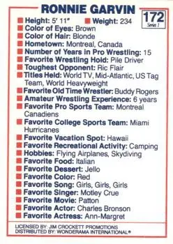 1988 Wonderama NWA #172 - Rugged Ronnie Garvin - Back