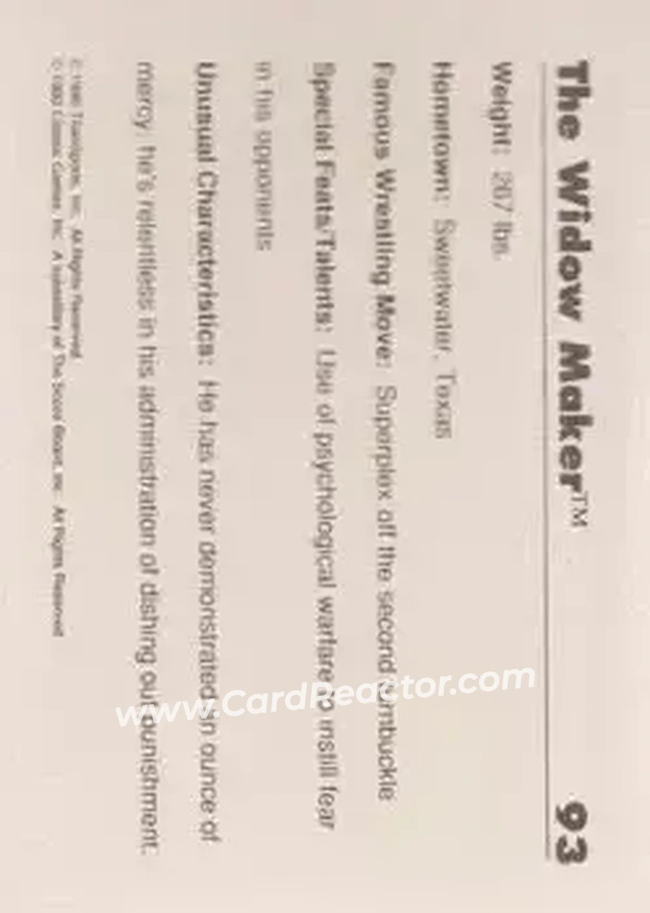 1990 Classic WWF #93 - The Widow Maker