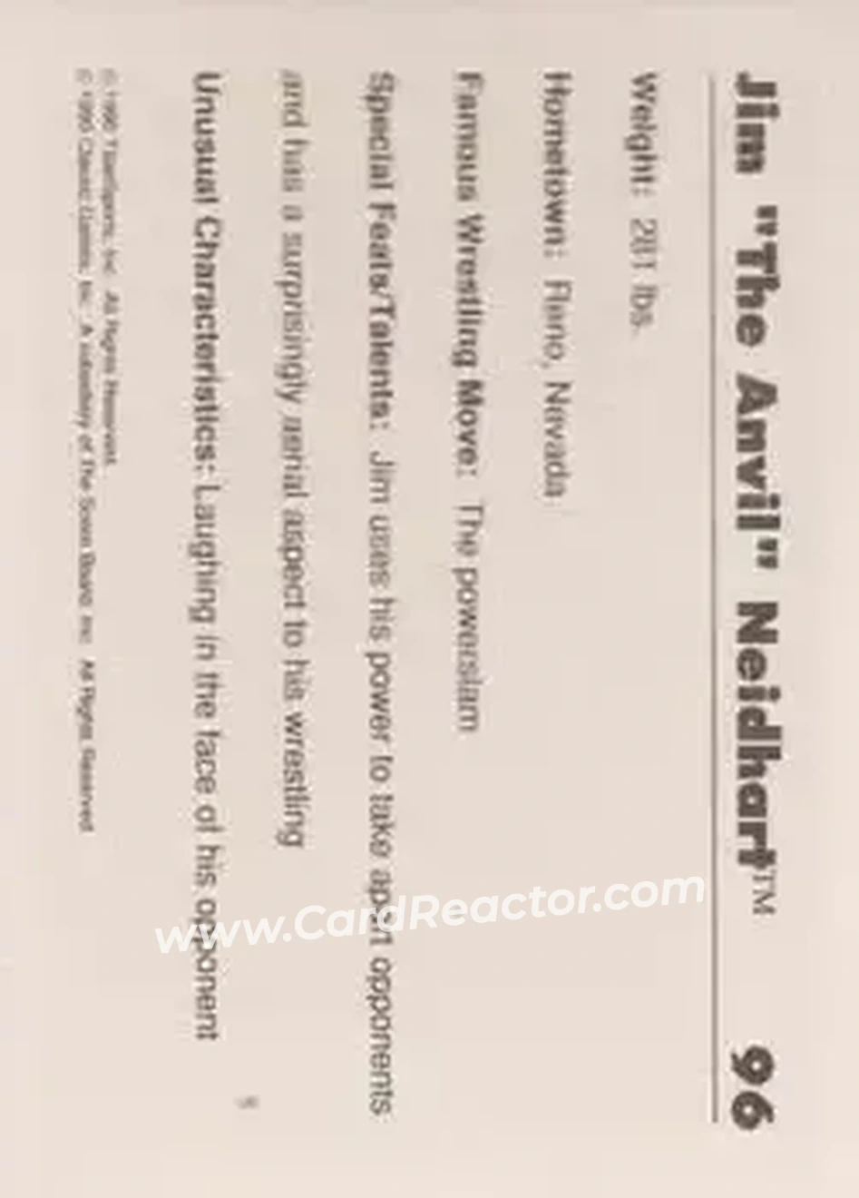 1990 Classic WWF #96 - Jim "The Anvil" Neidhart