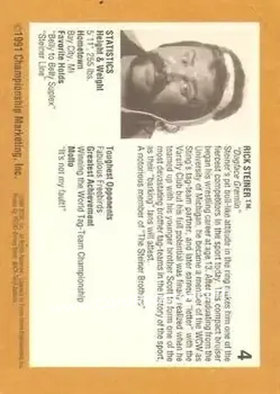 1991 Championship Marketing WCW #4 - Rick Steiner 1991 Championship Marketing WCW #4 - Rick Steiner