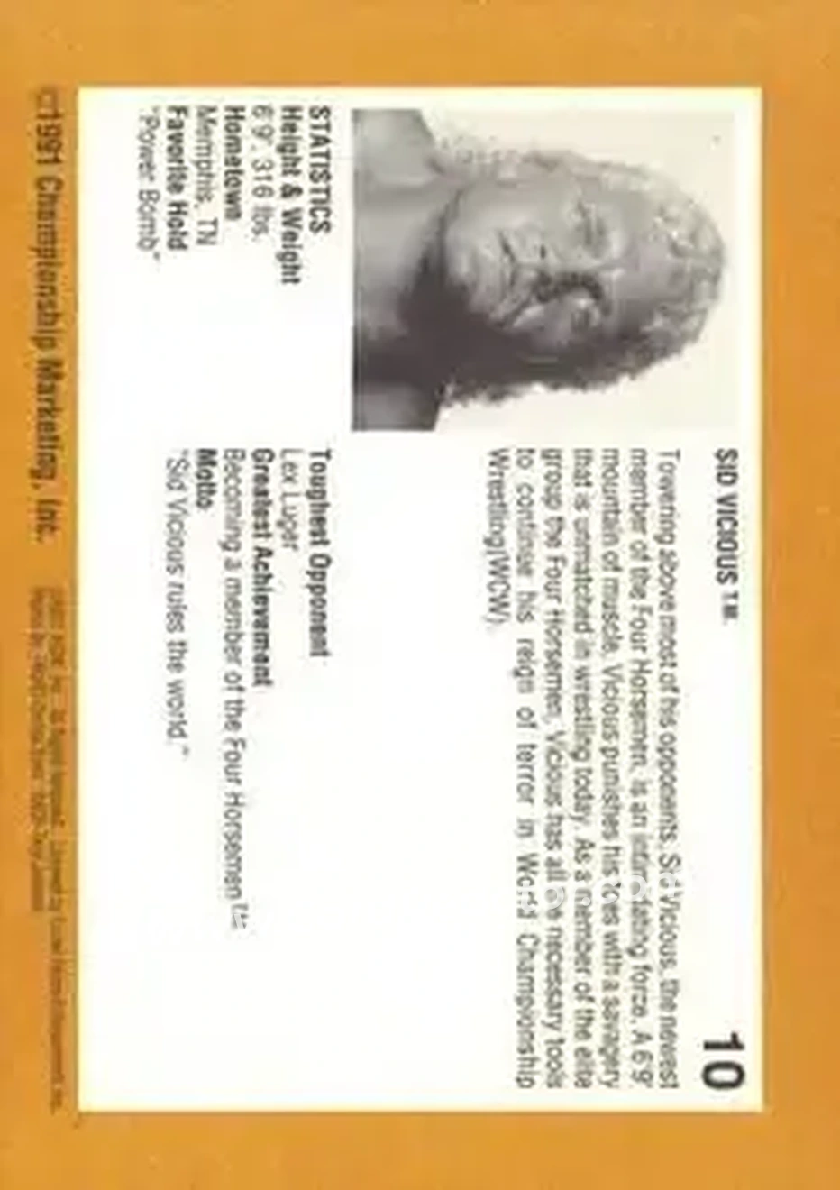 1991 Championship Marketing WCW #10 - Sid Vicious