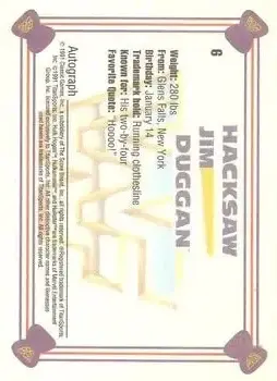 1991 Classic WWF Superstars #6 - Hacksaw Jim Duggan - Back