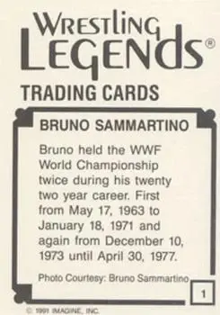 1991 Imagine Wrestling Legends #1 - Bruno Sammartino - Back 1991 Imagine Wrestling Legends #1 - Bruno Sammartino - Back