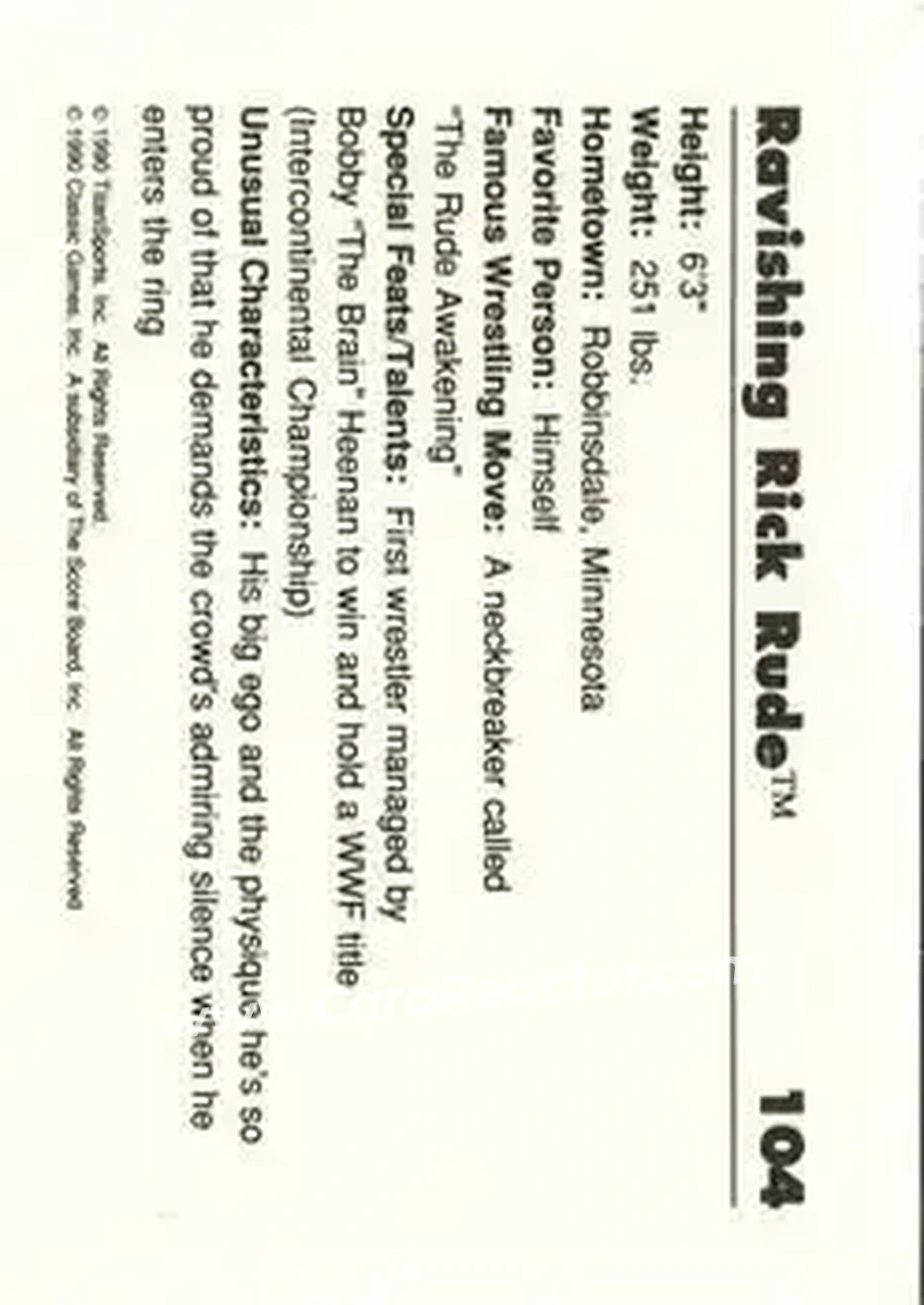 1990 Classic WWF #104 - Ravishing Rick Rude