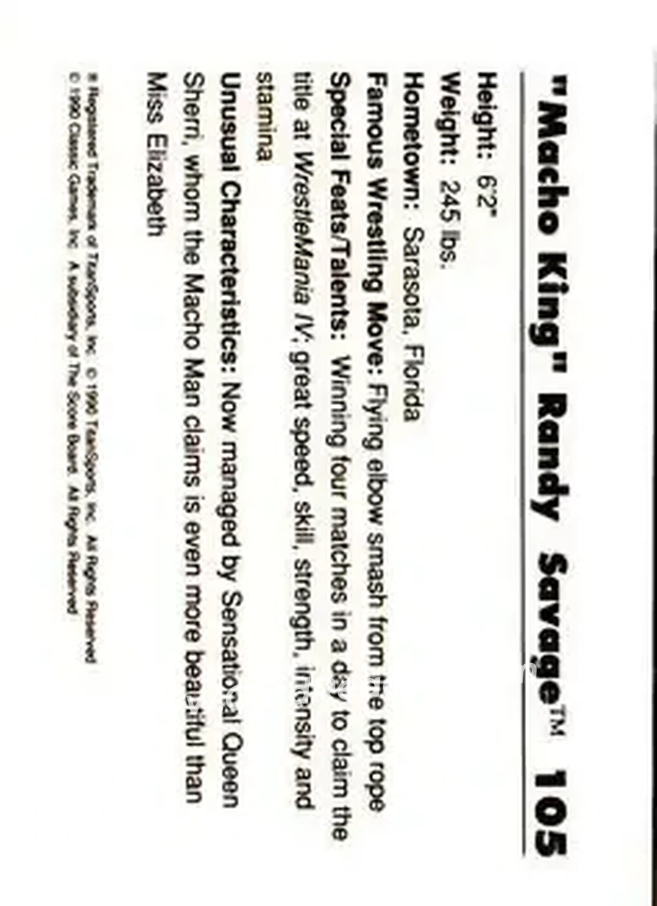 1990 Classic WWF #105 - "Macho King" Randy Savage