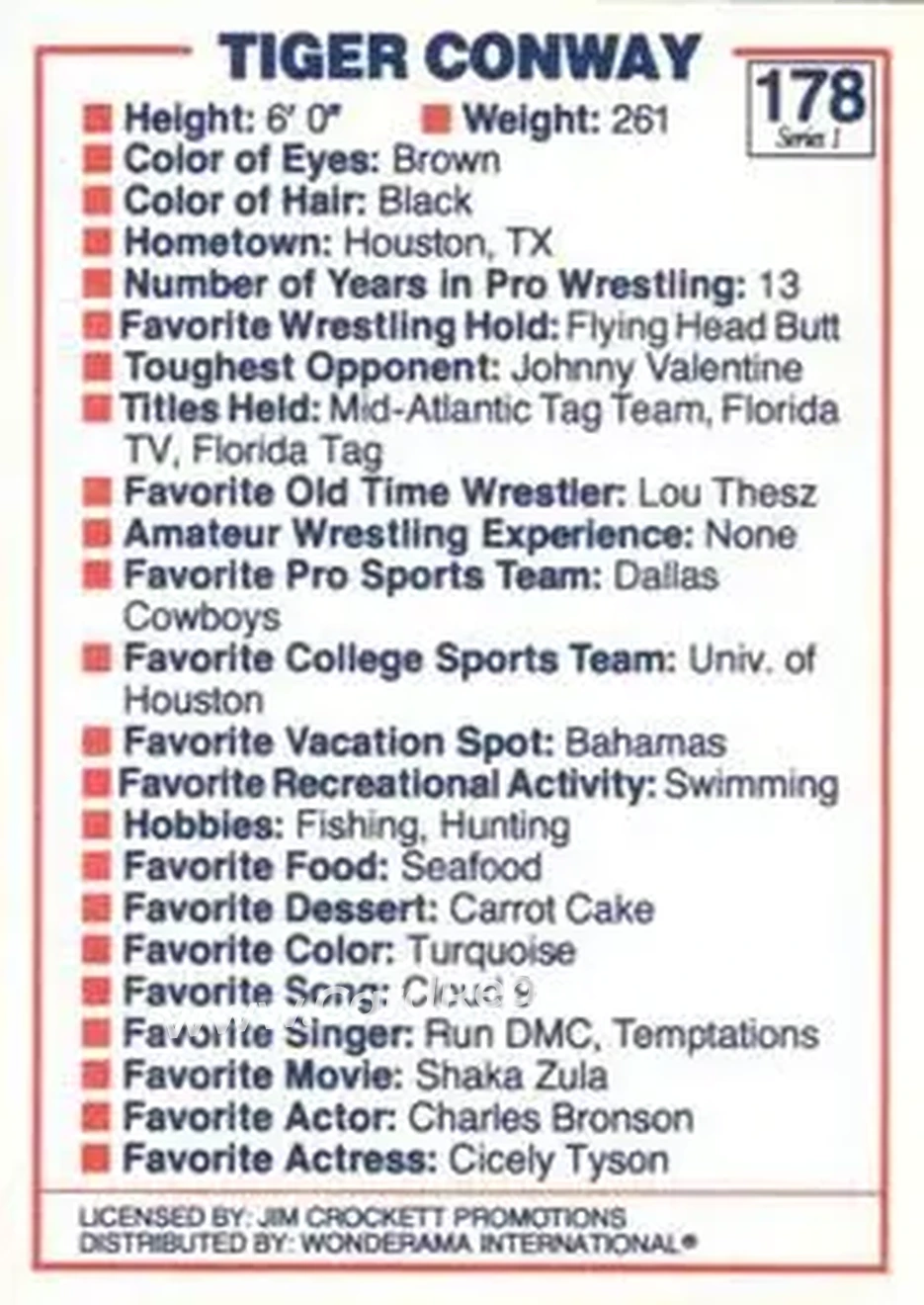 1988 Wonderama NWA #178 - Card #178