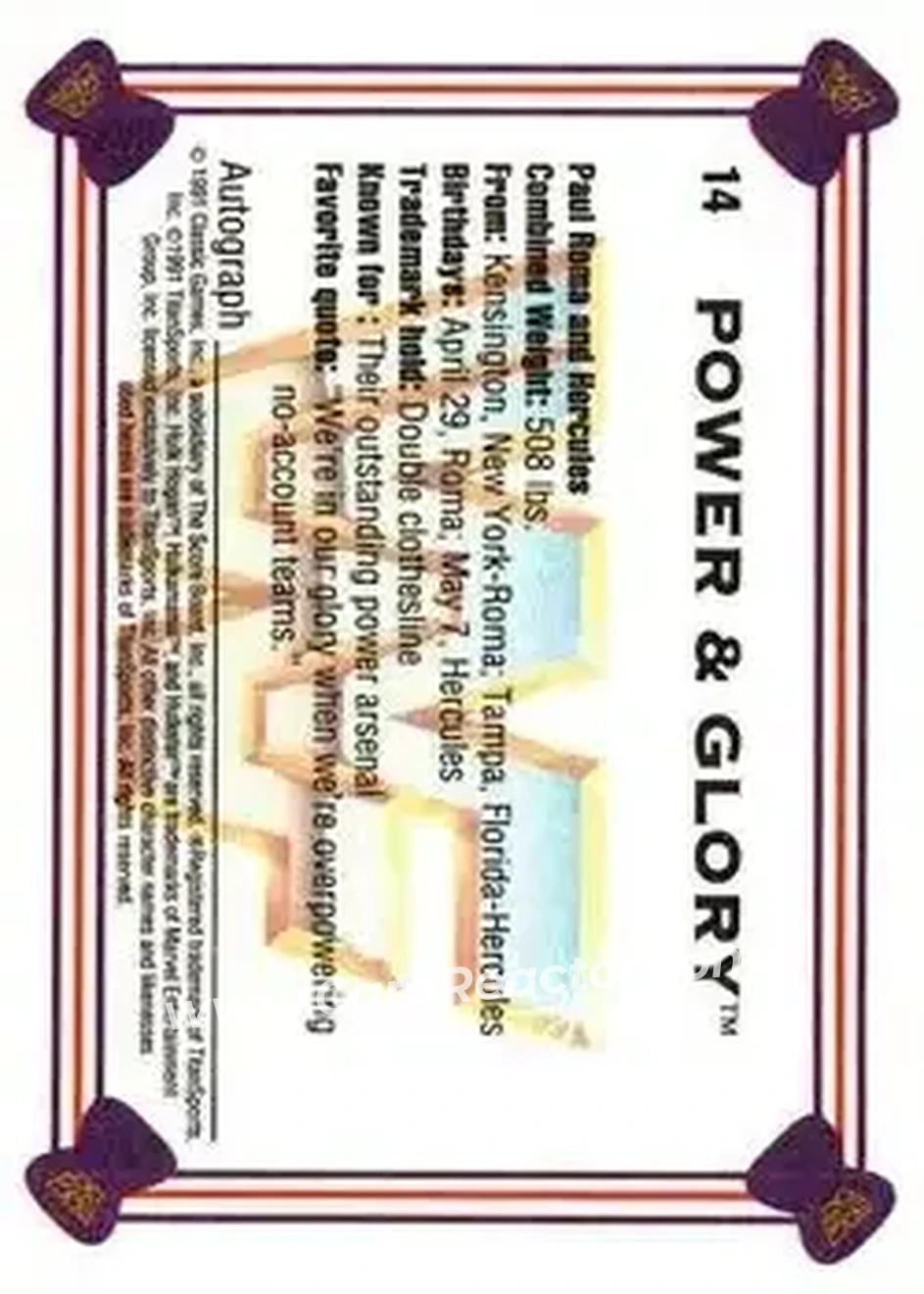 1991 Classic WWF Superstars #14 - Power & Glory