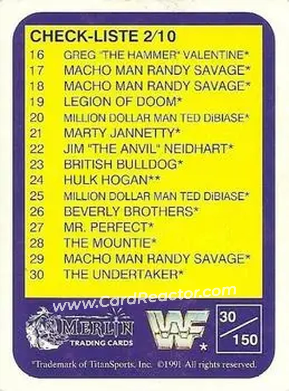 1991 Merlin WWF (German) #30 - The Undertaker