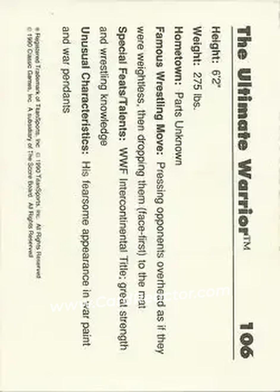 1990 Classic WWF #106 - The Ultimate Warrior