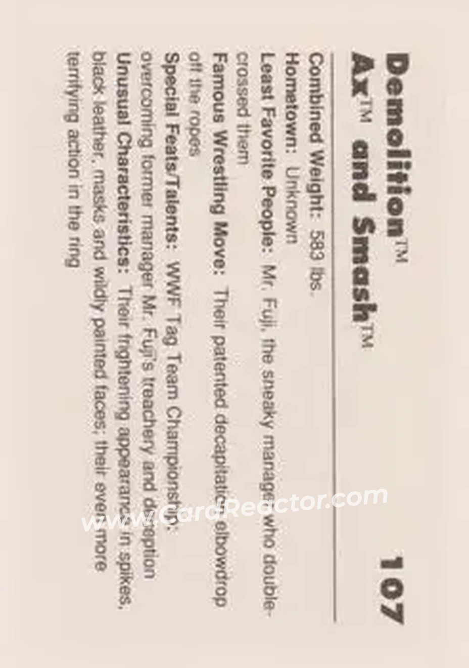 1990 Classic WWF #107 - Demolition 1990 Classic WWF #107 - Demolition