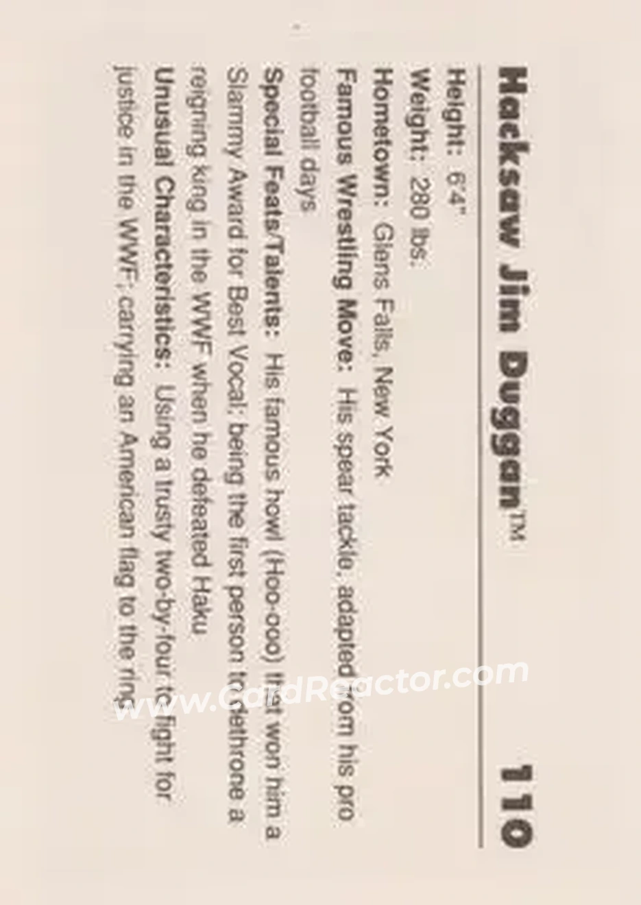 1990 Classic WWF #110 - Hacksaw Jim Duggan