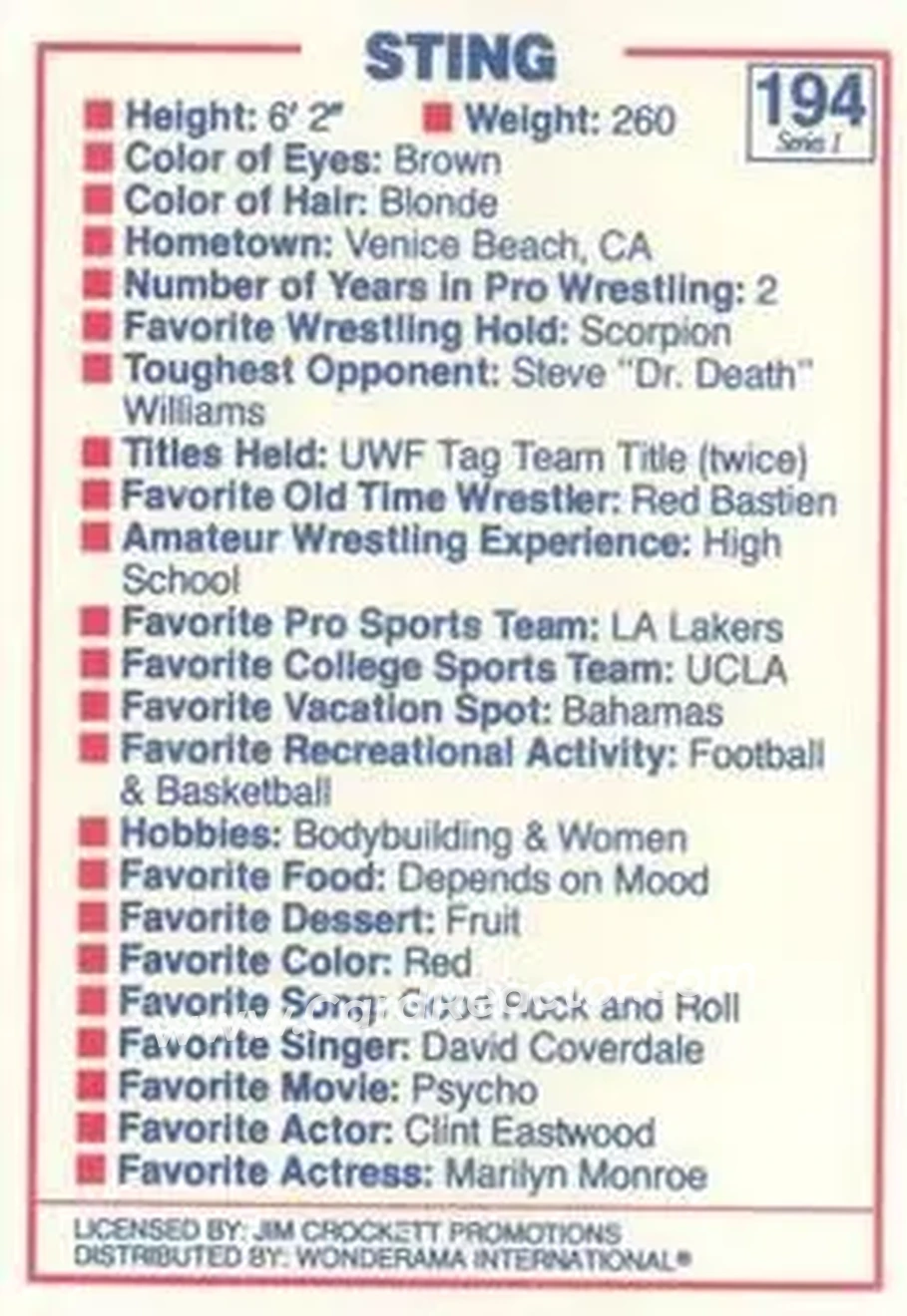 1988 Wonderama NWA #194 - Sting